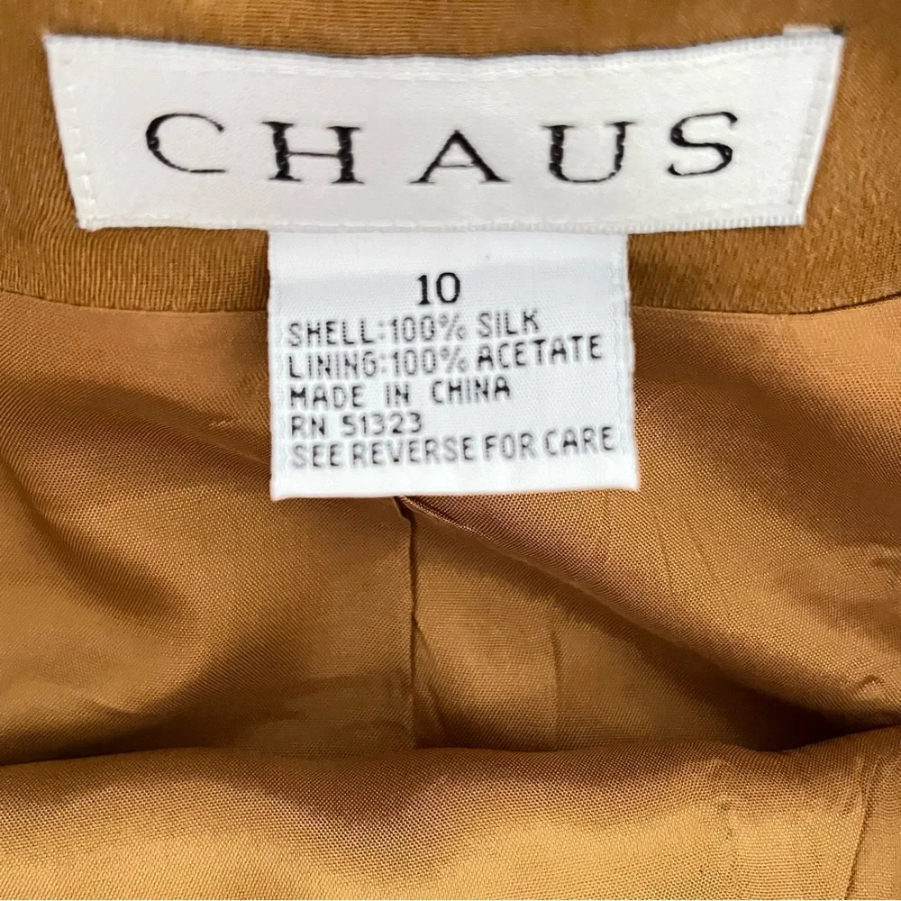 Chaus Vintage 100% Silk Jacket Skirt Suit Set SZ 12/10 Lined Shoulder Pad Career